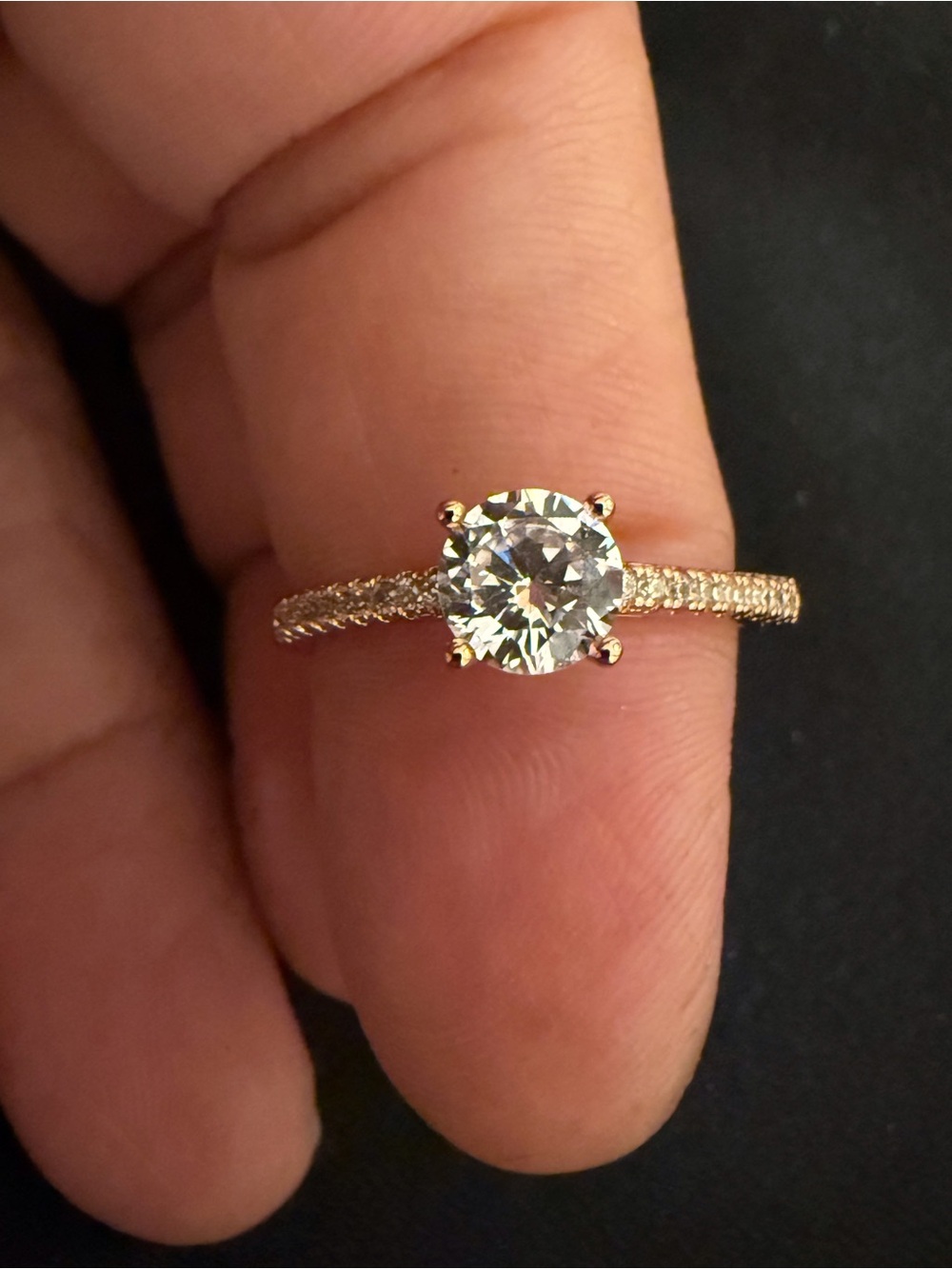 Gold Solitaire Pavรฉ Engagement Ring with Clear Center Stone